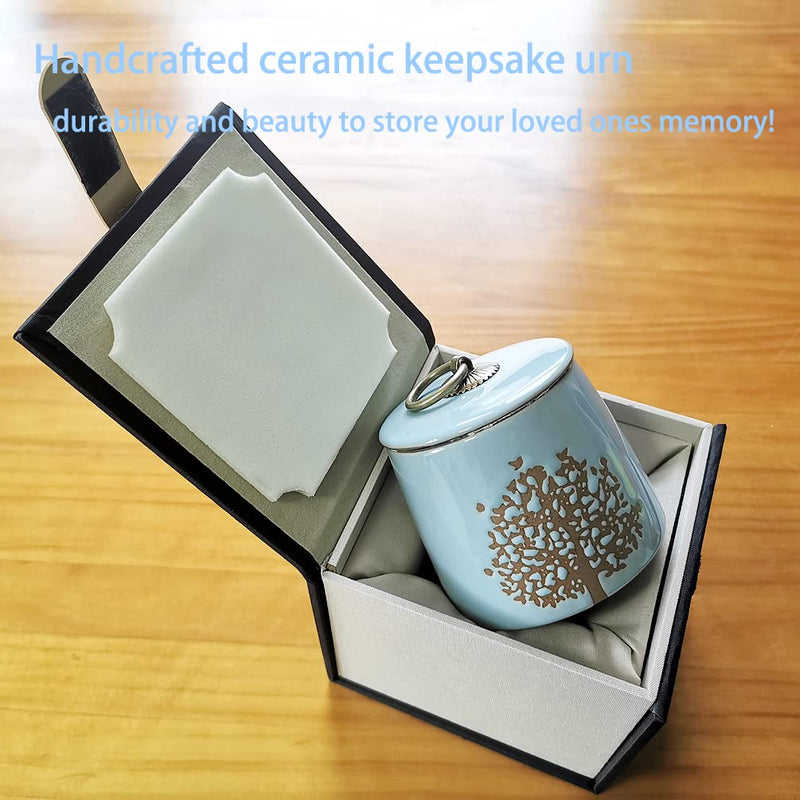 Small Cremation Urns for Human Ashes Adult Male Female - Tree of Life Blue Decorative Urns Mini Pet Urn for Dogs Cats Ashes Keepsake Memorial Box Funeral Set Burial Urns for Cremated Remains Ash Vial Sky Blue - BeesActive Australia