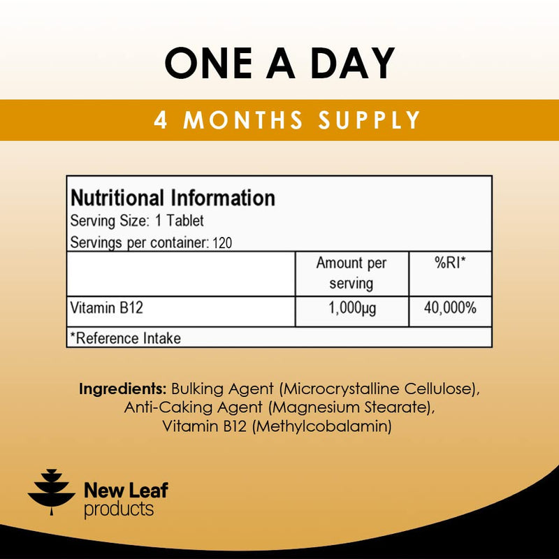 Vitamin B12 High Strength Tablets - 1000mcg Vegan B12 Vitamin Methylcobalamin Supplement � Contributes to The Reduction of Tiredness and Fatigue & Immune Energy Support Made in the UK (4 Month Supply) - BeesActive Australia