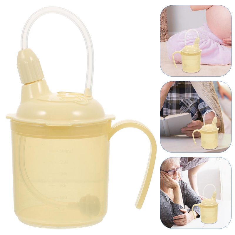 Healvian Nursing Cup Adult Sippy Cup Drinking Cups with Lids Adult Sippy Cup for Elderly Spill Proof Elderly Drinking Cups Spill Proof Cups for Adults Handicapped Accessories Adult Cup Feed Beige 13.5X8X8CM - BeesActive Australia