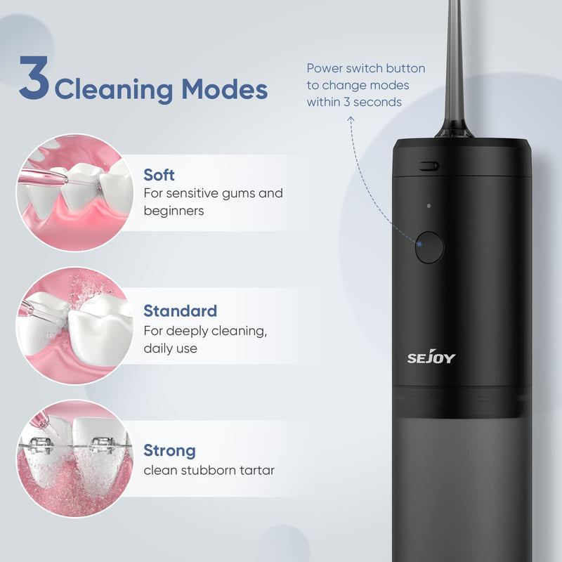 Water Flosser Dental Oral Irrigator Teeth Cleaner Portable Travel Rechargeable Cordless,IPX7 Electric Plaque Remover 3 Modes 3 Jet Tips 140ml Black - BeesActive Australia
