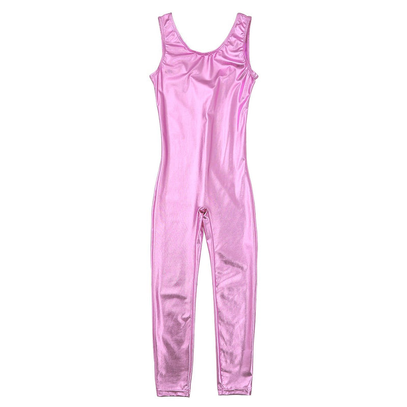 [AUSTRALIA] - zdhoor Kids Girls Shiny Metallic Ballet Dance Unitard Sleeveless Full Length Tank Bodysuit Dancewear Teamwear Pink 5-6 
