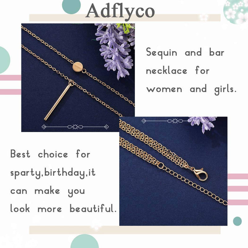 Adflyco Boho Layered Sequins Necklace Bar Pendant Necklaces Chain Jewelry Adjustable for Women and Girls (Gold) Gold - BeesActive Australia