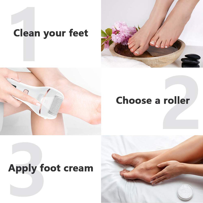 Electric Callus Remover, RUEOO Rechargeable Foot File, 2-Speed Settings Waterproof Callus Remover for Feet, Pedicure Tools for Dead Skin, Hard Cracked and Dry Skin with 2 Roller Heads - BeesActive Australia