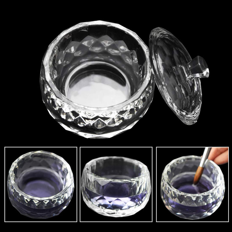 Round Crystal Clear Acrylic Liquid Powder Glass Dappen Dish Glass Cup w Cap Lid Bowl for Acrylic Nail Art Transparent Kit, HJ-NAPB013 Large Round Cup - BeesActive Australia