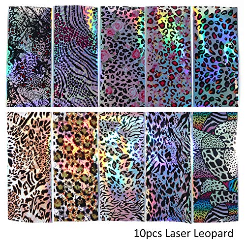 Leopard Nail Foil Transfer for Women 20 Sheets Holographic Nail Art Foil Mixed Laser with Transparent Leopard Stickers DIY Nail Art Designs Manicure Decoration - BeesActive Australia