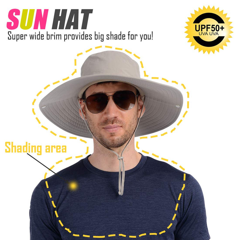 [AUSTRALIA] - USHAKE Super Wide Brim Fishing Sun Hat Water Resistant Bucket Hat for Men or Women Khaki 