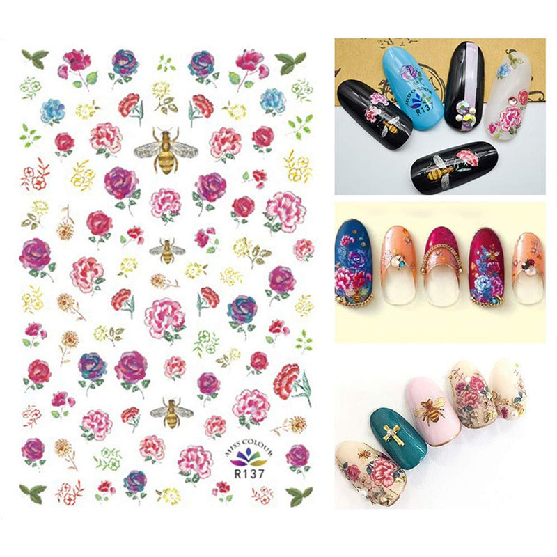 Bonnie-Sam 8 Sheets Various Flowers Nail Sticker Self Adhesive Sunflower Decals for Women Fingernail DIY Decoration Manicure Charms Tip Decor - BeesActive Australia