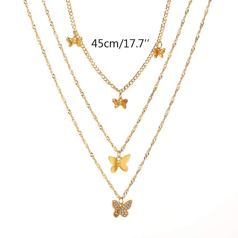 Missgrace Fashion 3 Tier Simple Gold Butterfly Rhinestones Dainty Layered Necklace Bohemian Jewelry for Women and Girls - BeesActive Australia