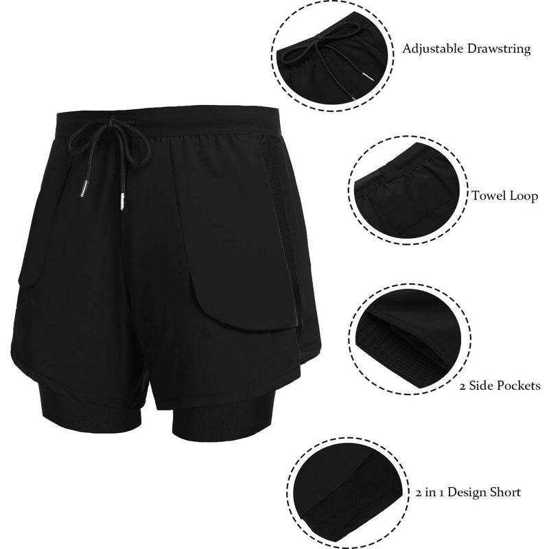 COOFANDY Men's 2 in 1 Running Shorts Quick Dry Training Gym Shorts with Pockets and Towel Loop Black X-Small - BeesActive Australia