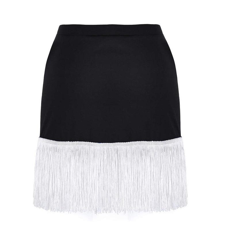 [AUSTRALIA] - iiniim Women Ladies Fringe Flowing Tassels Latin Skirt Tango Rumba Dancewear Exercise Skirts Black&white Small 