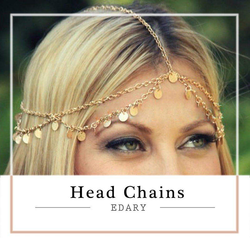 Edary Boho Sequin Tassel Head Chain Layered Headband Gold Jewelry Hair Accessory for Women or Girls - BeesActive Australia