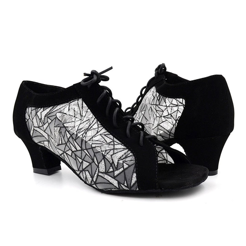 [AUSTRALIA] - Practise Dance Shoes Black and Khak 4.5cm Woman Ballroom Shoes evk016 7.5 