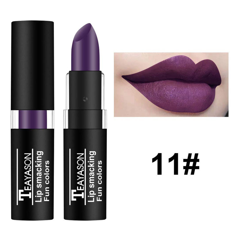 Kisshine Matte Lipsticks Gothic Colorful Lipstick Party Long Lasting Non Fading Lip Stick Cosmetics Makeup Gift for Women and Girls Pack of 1 (Purple 11#) Purple 11# - BeesActive Australia