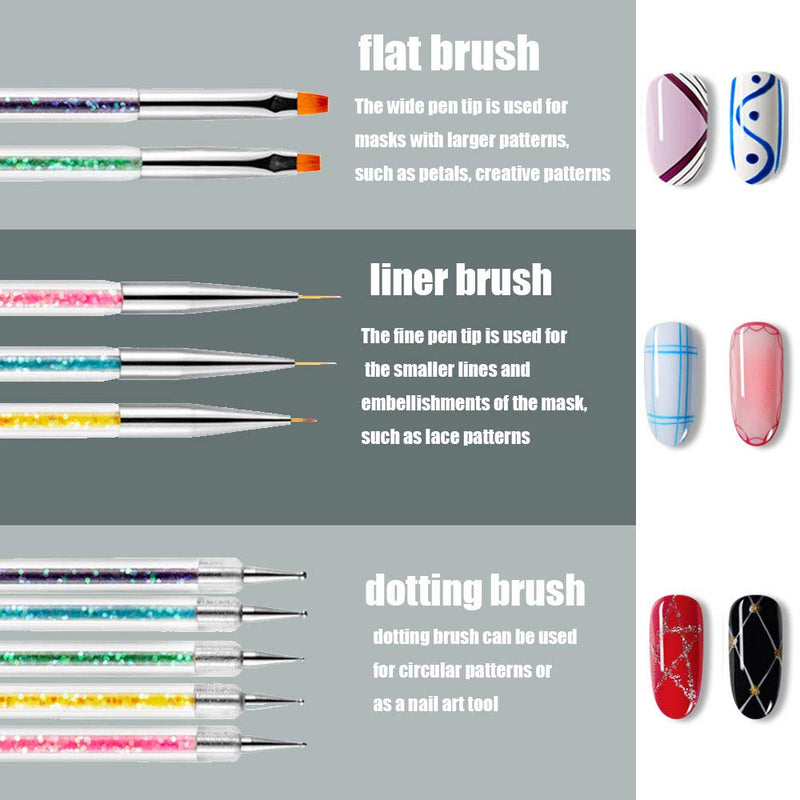 iFwevs Nail Art Brushes,5pcs Double Ended Brush & Dotting Tool Kit,Including Nail Liner Brush and Nail Dotting Pens for Nail Art Nail Salon - BeesActive Australia