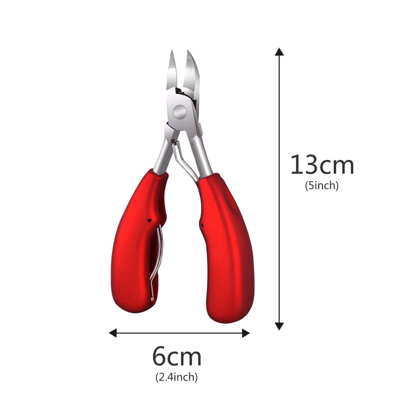 Metal Toe Nail Clipper for Ingrown or Thick Toenails, Professional Podiatrist Toenail Nipper, Sharp Curved Blade Toenail Cutter with Good Grip Handle for Men Women Seniors Red - BeesActive Australia