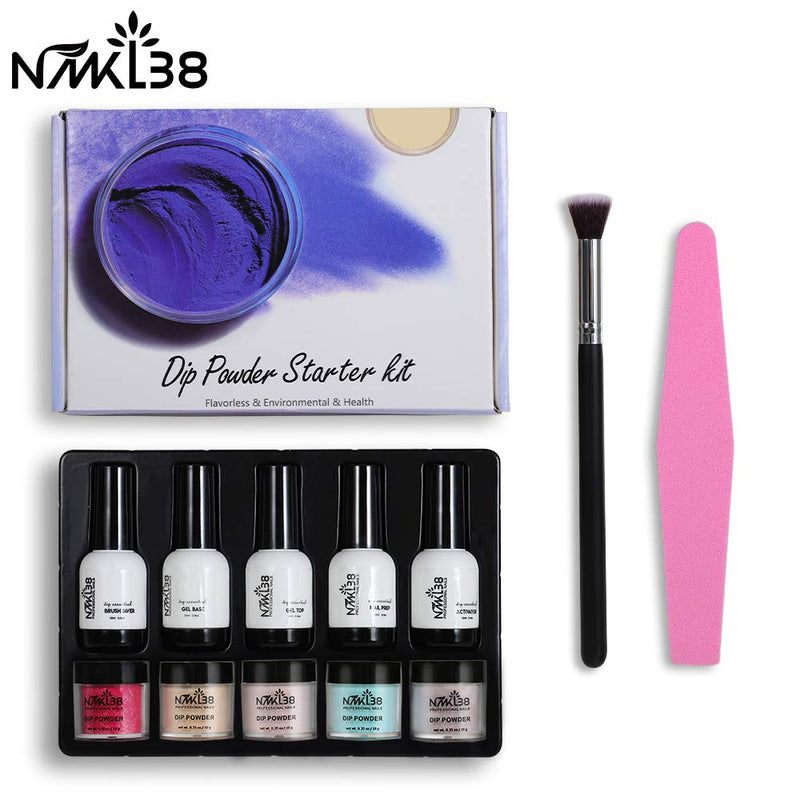 NMKL38 Dipping Nail Powder Nail Starter Kit NO UV/LED Diy Acrylic Nail Art Set (Base, Activator, Top, Nail Prep,Brush Saver, Brush, Nail Files) P03 - BeesActive Australia