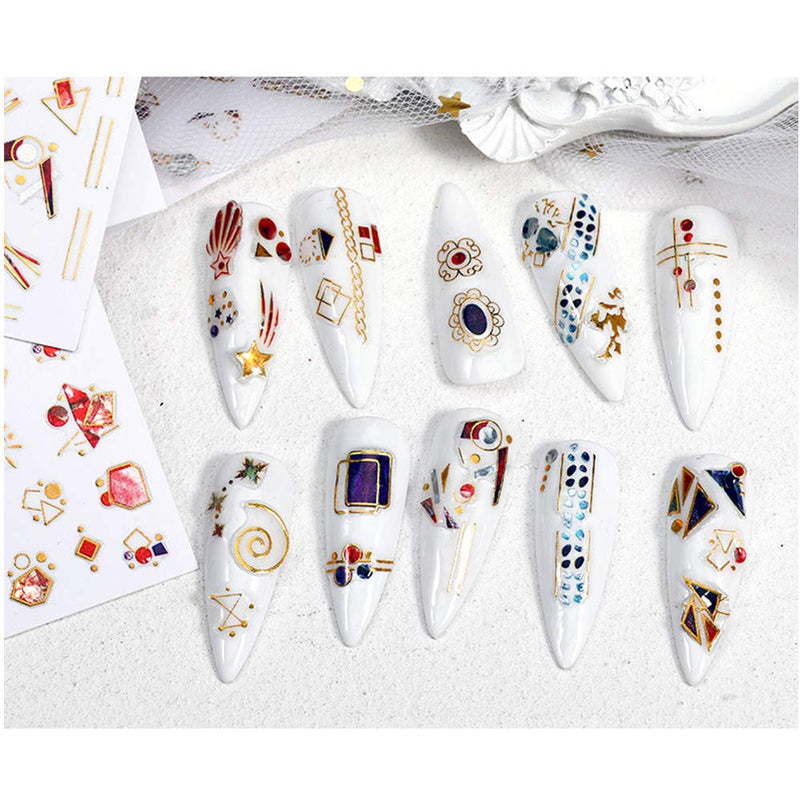 Star Moon Metallic Self-Adhesive Nail Stickers Decals for Women, 3D Metallic Star Moon Geometry Gem Line Manicurist Design Stickers Decals Manicure Fingernail Decorations Gift for Women Girls-8 Sheets - BeesActive Australia