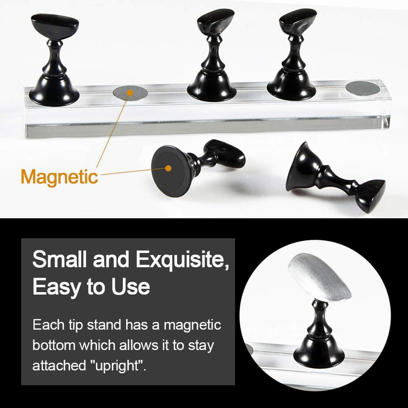 2 Sets Acrylic Nail Art Holder Practice Display Stand with 102Pcs White Reusable Adhesive Putty, Kalolary Magnetic Nail Art Tips Holders Training DIY Display Practice Stands(Black and White) - BeesActive Australia