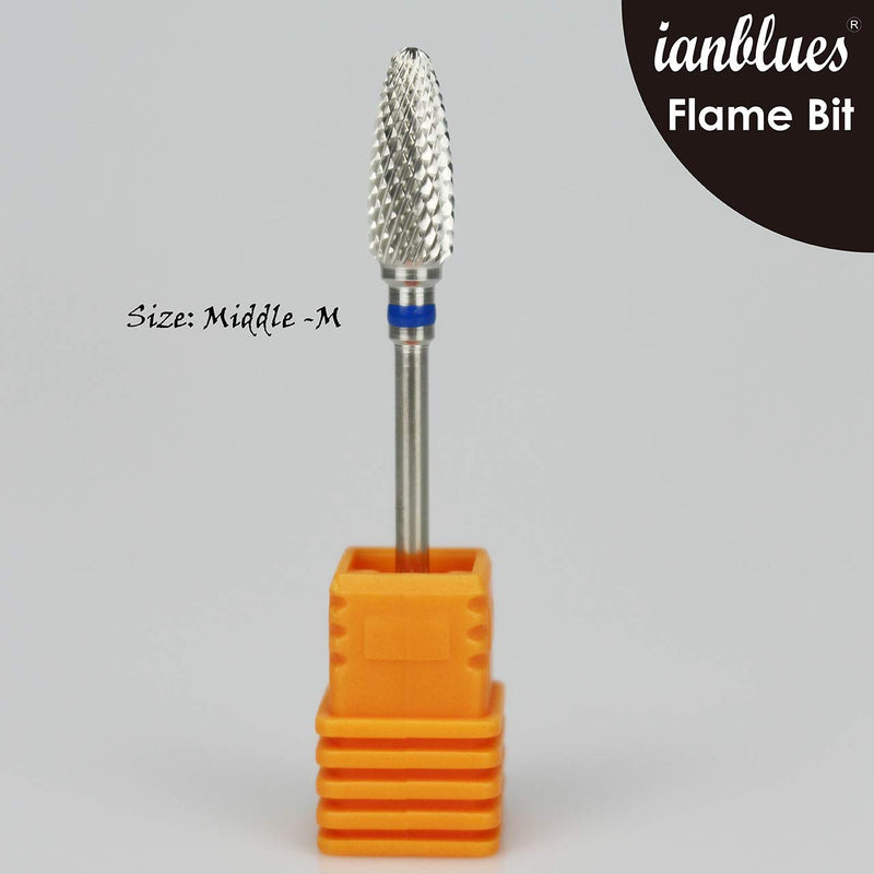 ianblues Nail Drill, Flame Bit, Professional Drill Bit to Quick Remove Nail Gels, Acrylic Gels, Dip Powder (Middle -M, Silver) Middle -M - BeesActive Australia