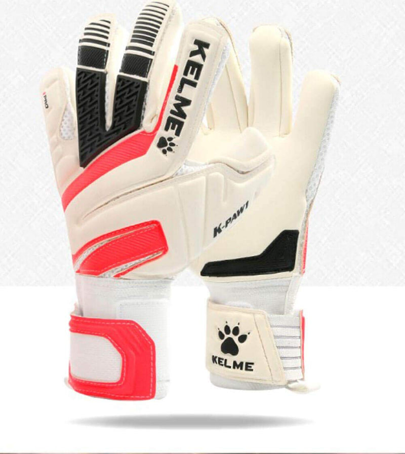 Kelme Soccer Goalkeeper Gloves  Indoor and Outdoor - Training, Match and Professional Goalie Gloves for Adults and Kids with Finger Protection White/Red Size 9 (Teen - Adult) - BeesActive Australia