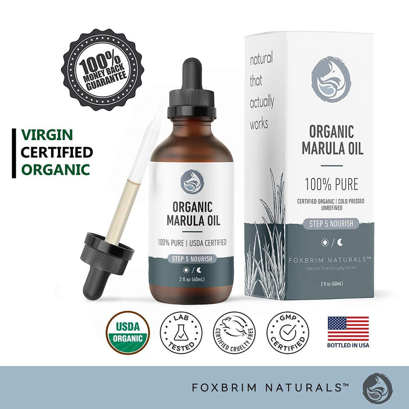Organic Virgin Marula Oil for Face, Hair & Nails - Best for Anti Aging, Dry, Sun Damaged Skin - Facial & Body Moisturizer - by Foxbrim Naturals 2 oz - BeesActive Australia