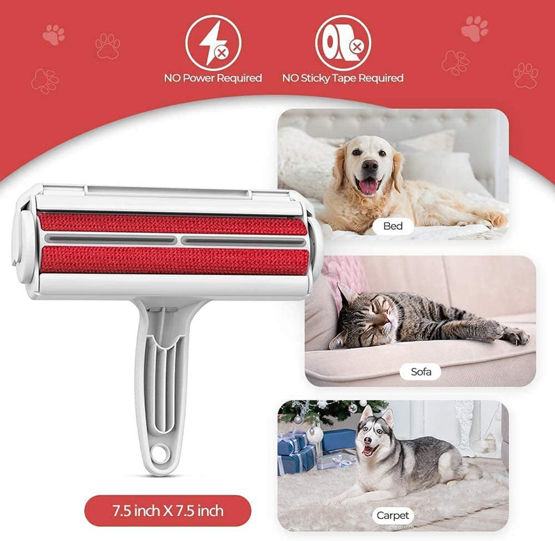 Pet Hair Remover Roller Tool - Reusable Dog & Cat Fur Tool with Self-Cleaning Base - Animal Fuzz and Lint Removal - Great for Bedding, Couch, Carpet, Car Seats, Furniture - Red, White (1124584) - BeesActive Australia