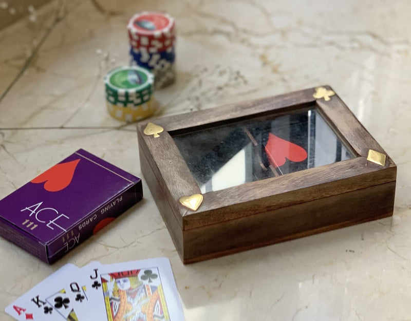 Birthday Gift Ideas Handcrafted Classic Wooden Playing Card Holder Deck Box Storage Case Organizer With 2 Sets of Premium Quality 'Ace' Playing Cards Anniversary Housewarming Gifts Men Women - BeesActive Australia