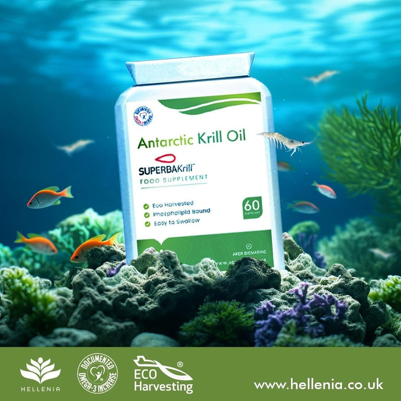 Hellenia Superba Krill� 100% Antarctic Krill Oil Capsules 500mg | Natural Source of Astaxanthin & DHA | Highest Purity, Lowest Sodium, 1 Month Supply - BeesActive Australia