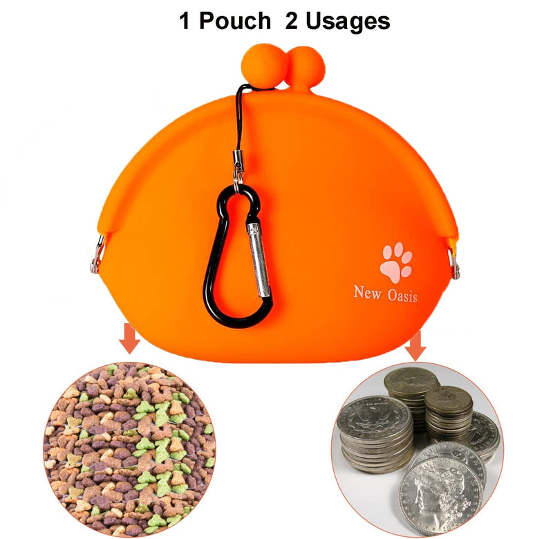 New Oasis Dog Treat Pouch, Big Silicone Dog Treat Pouch Reusable, Dog Training Treat Pouch Coin Purse Key Case Silicone Coin Pouch Dog Pouch Orange - BeesActive Australia