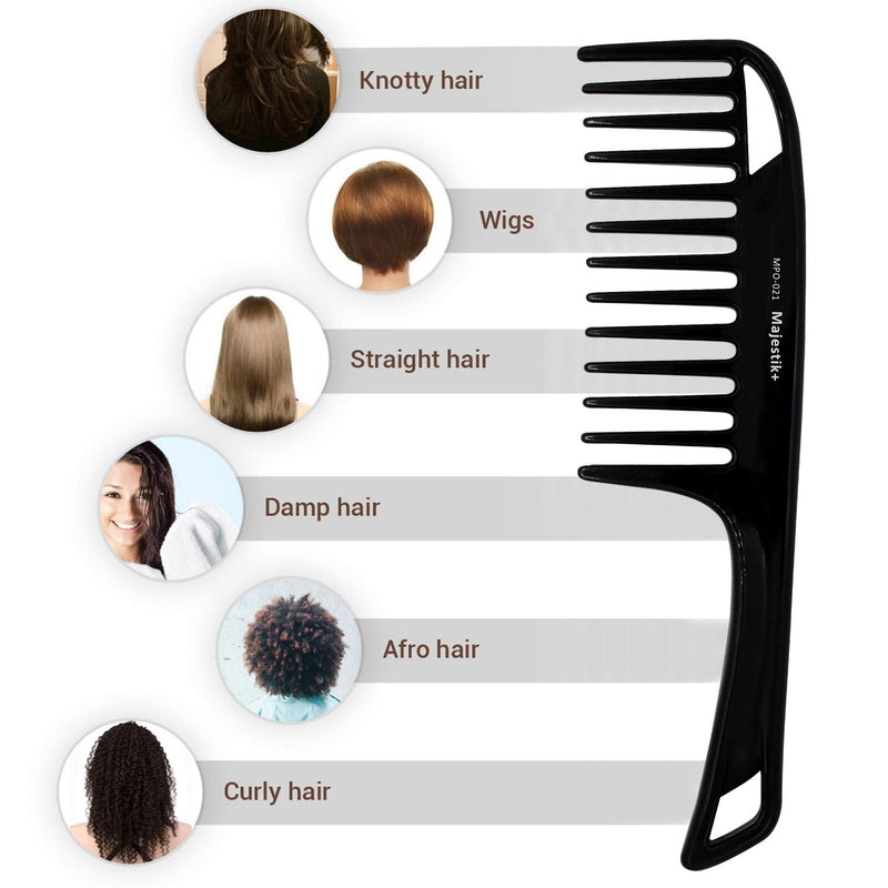 Wide Tooth Hair Comb Argan Oil Infused With Comfortable Handgrip Handle - Detangling Comb for Thick Curly Medium to Long Hair in Black Argan Black - BeesActive Australia
