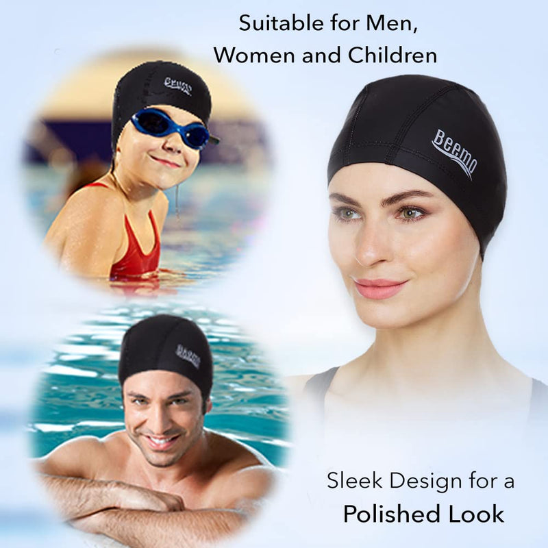 BEEMO Kids Men or Womens Swim Cap Latex Lycra Long or Short Hair Soft Comfortable Stylish Covers Ears and Protects Hair from Sun Salt or Chlorine Perfect for Water Activities Navy - BeesActive Australia