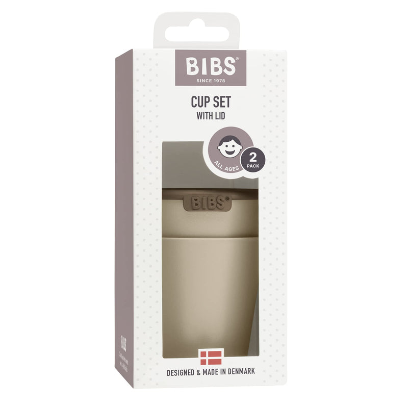BIBS Cup Set for Baby or Toddler 2-Pack, Made in Denmark, 100% Food-Grade Material, Non-Slip and Dishwasher Friendly. Made in Denmark. (Vanilla/Heather) - BeesActive Australia
