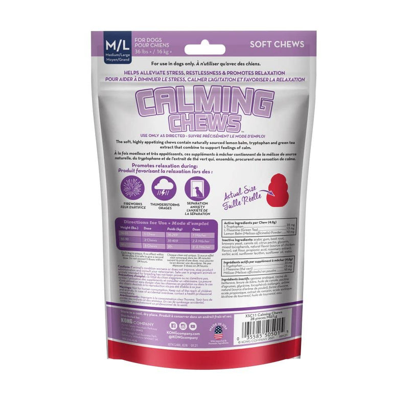 KONG - Calming Chews 28 Pieces - Natural Soft and Chewy Dog Calming Treats for Anxiety, Stress & Separation, Fireworks and Thunderstorms Aid & Relief - for Medium/Large Dogs Greater Than 36 lbs - BeesActive Australia