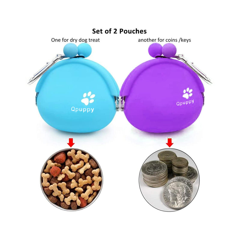 QPZ Ordinary Dog Treat Training Pouch Fashion Portable Small Dog Training Treat Pouch Treat Pouches for pet Training Coin Purse Silicone Coin Pouch Key Case blue purple 2PCS - BeesActive Australia