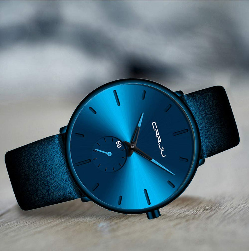 Mens Watches Ultra-Thin Minimalist Waterproof-Fashion Wrist Watch for Men Unisex Dress with Leather Band Sky blue - BeesActive Australia