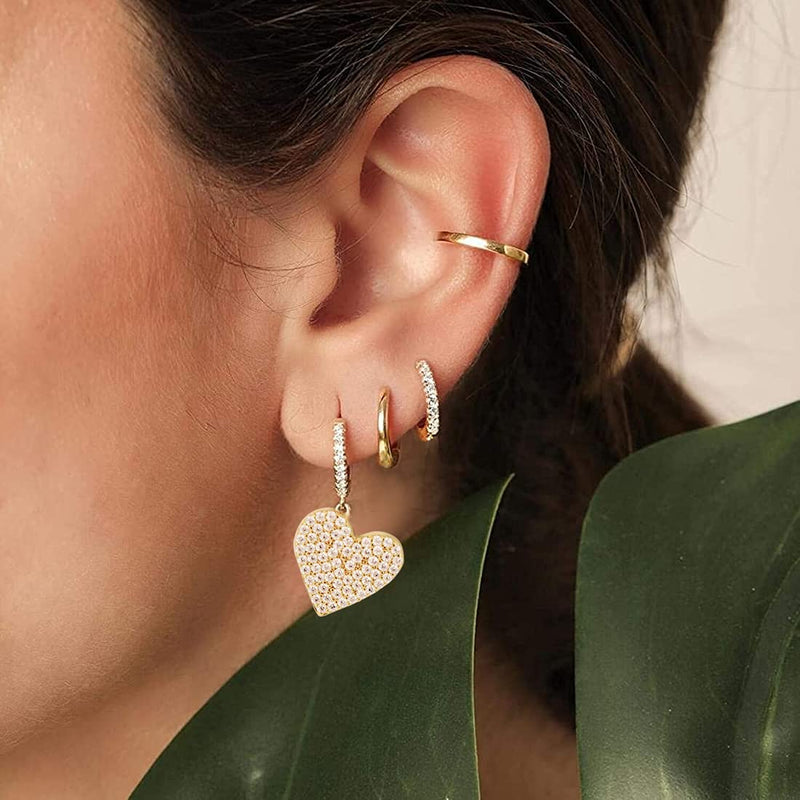 GOVENUS 14K Gold Plated Cubic Zirconia Dainty Lightweight Huggie Hoop Earrings With Dangle Drop Earrings for Women Girls Jewelry Gift Heart-Gold - BeesActive Australia