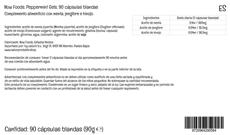 Now Foods Peppermint Gels, Peppermint Oil, with Ginger and Fennel, 90 Softgels, Lab Tested, Gluten Free - BeesActive Australia