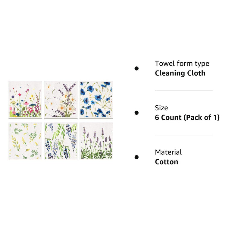 Remagr Swedish Kitchen Dish Towels Wildflowers Reusable Sponge Cleaning Cloths Absorbent Quick Drying Washable Cleaning Wipes No Odor Hand Towel (6) 6 - BeesActive Australia