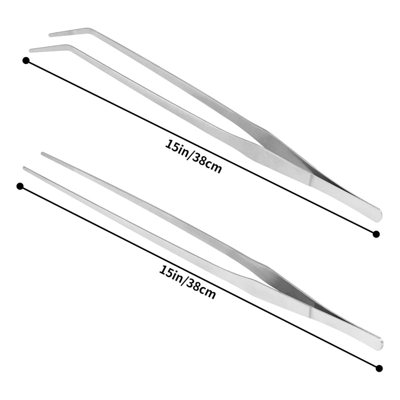 Vaincre 2PCS Long Tweezers, 15 inch Curved Aquascaping Tools, Stainless Steel Feeding Tongs Aquascape Tools, Aquarium Tweezers for Aquarium Reptile, Plant, Snakes, Lizards, Coral Feeder Silver - BeesActive Australia