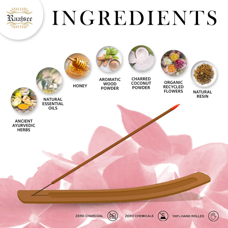 Raajsee Japanese Rose Incense Sticks 100 Gm Pack-100% Pure Organic Natural Hand Rolled Free from Chemicals-for Church,Aromatherapy,Relaxation,Meditation & Sensual Therapy - BeesActive Australia