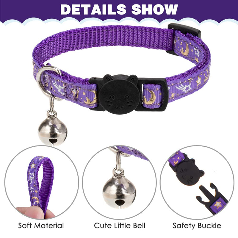 Cat Harness with Leash and Collar Set - Escape Proof Adjustable H-shped Cat Harness with Star and Moon Pattern Glow in The Dark for Kitty Outdoor Walking Purple - BeesActive Australia