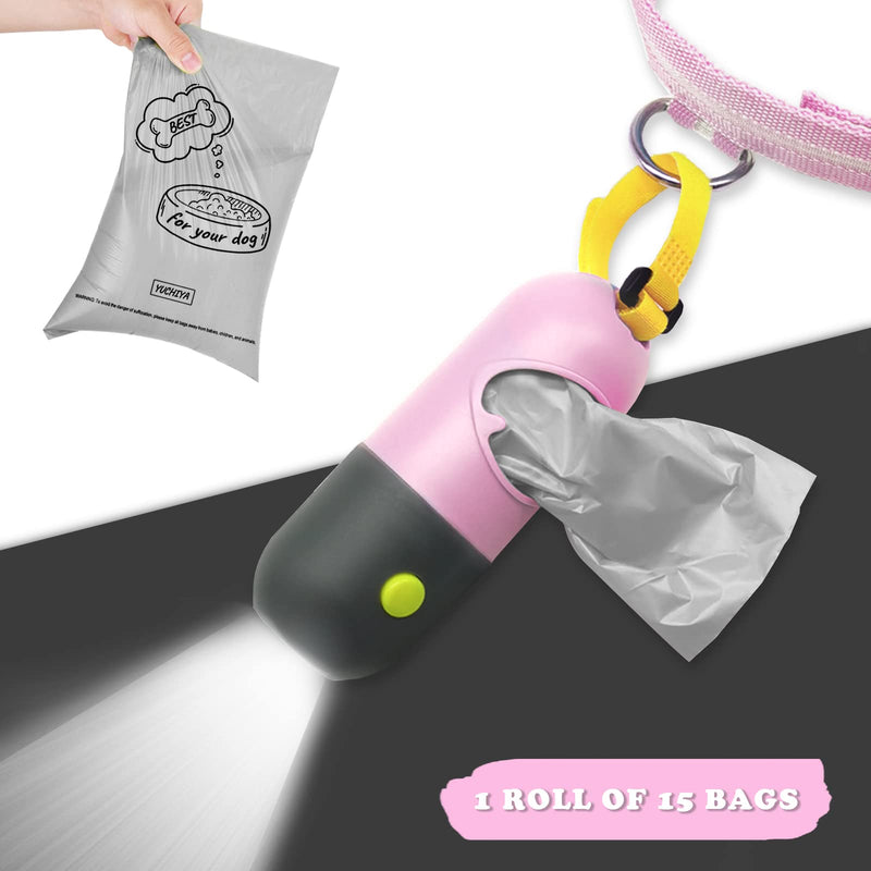 YUCHIYA Dog Poop Bag Dispenser with Flashlight|Dog Poop Bag Holder with Leash Clip|Hands-Free Leash Poop Bag Holder with Straps and 1 Roll Dog Waste Bags (Pink) Pink - BeesActive Australia