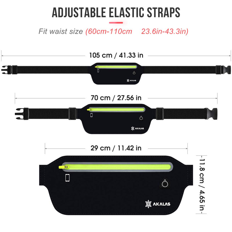 Akalas Ultra Slim Running Belt Waist Pack, No-Bounce Lightweight Fanny Pack, Water Resistant Runner Waist Bag, Adjustable Running Pouch for Gym Workouts, Travel & Outdoor Activities Black - BeesActive Australia