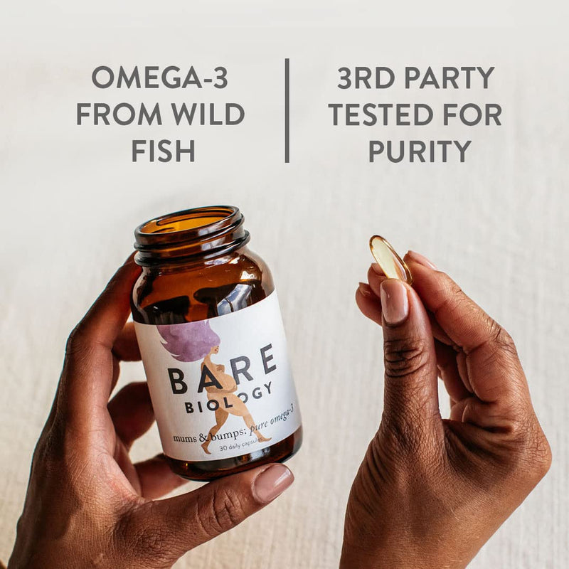 Bare Biology Mums & Bumps Pure Omega 3 Fish Oil Capsules for Pregnant Women - Preconception, Pregnancy & Breastfeeding Supplement - Made From Sustainably Sourced Wild Fish (30 Capsules) - BeesActive Australia