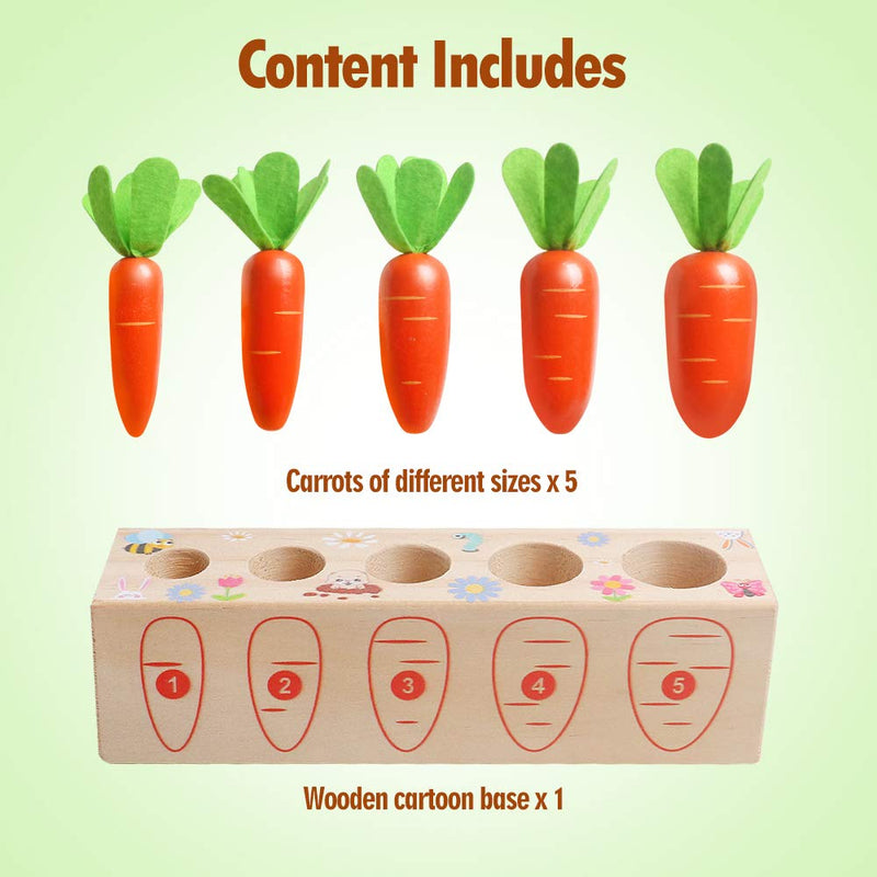 Wooden Montessori Toys for 1 2 3 Years Old Boys and Girls Shape Matching Puzzle Carrot Harvest Game Developmental Educational Birthday Gifts for Baby Toddlers 1-3, Great Fine Motor Skill 12 Months Farm 2 Digital Carrot - BeesActive Australia