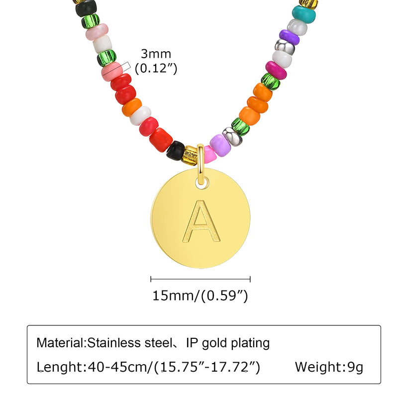 MPRAINBOW Colorful Beaded Initial Necklaces - Handmade Layered Gold Choker Summer Boho Letter Necklace Jewelry for Women Teen Girls Sister Friends,Beach Surfer Necklace Holiday Birthday Gift for Her A - BeesActive Australia