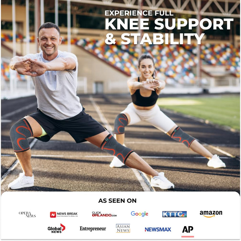 Modvel Knee Braces for Knee Pain Women & Men - 2 Pack Knee Brace for Knee Pain Set, Knee Brace Compression Sleeve, Knee Support for Knee Pain Meniscus Tear, ACL & Arthritis Pain Relief - Knee Sleeves Medium A Orange - BeesActive Australia