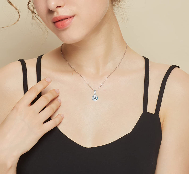 SecreTalk 2CT Moissanite Pendant Necklace 18K White Gold Plated Silver D Color Ideal Cut Diamond Necklace for Women with Certificate of Authenticity Classic 6P - BeesActive Australia
