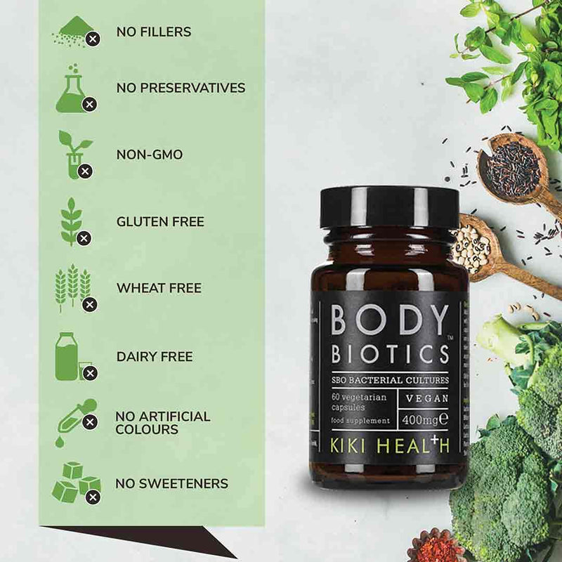 KIKI HEALTH Body Biotics Soil Based Organisms Supplement, SBO Bacterial Cultures, 60 Vegan Capsules, 1 pack Unflavoured 60 Count (Pack of 1) - BeesActive Australia