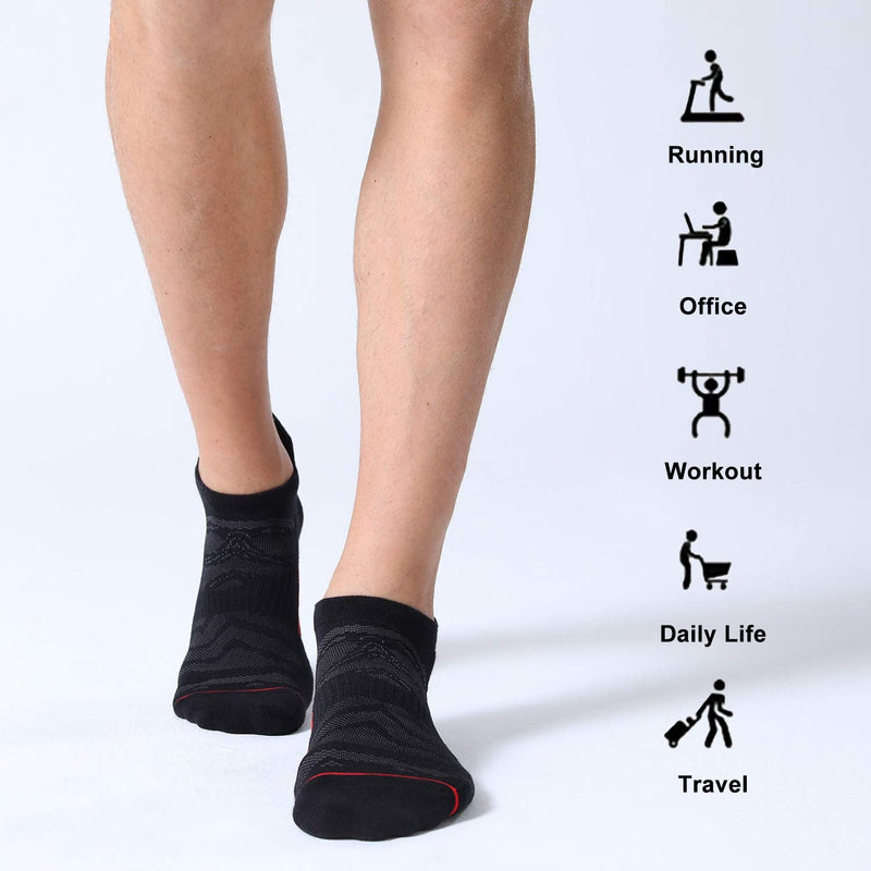 Fitrell Men's 6 Pack Ankle Running Socks Low Cut Cushioned Athletic Sports Socks 9-12/ 12-15 Black+red - BeesActive Australia